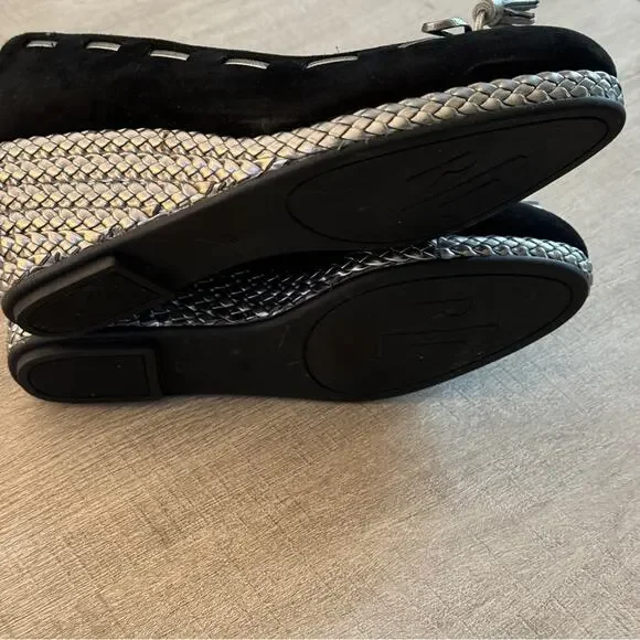 Ralph Lauren Cambree Suede Metallic Espadrilles Wedges Black Size 6.5 - Picture 4 of 6